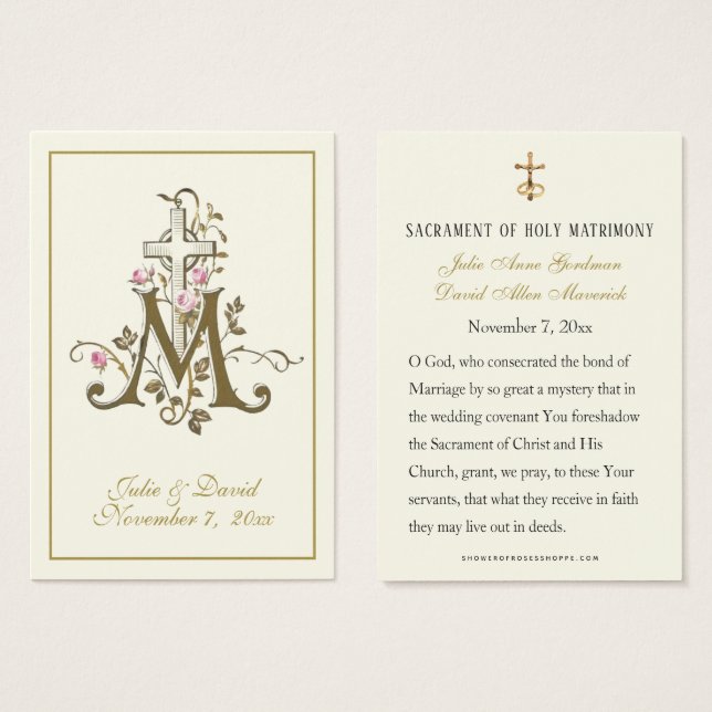 Catholic Marian Cross Wedding Favor Card  (Front & Back)