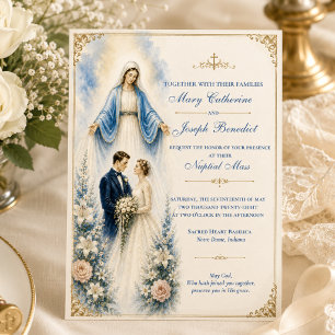Catholic Marian Floral Nuptial Mass Wedding  Invitation