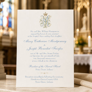Catholic Marian Monogram Nuptial Mass Wedding Invitation