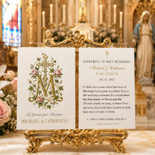 Catholic Marian Monogram Wedding Pink Roses