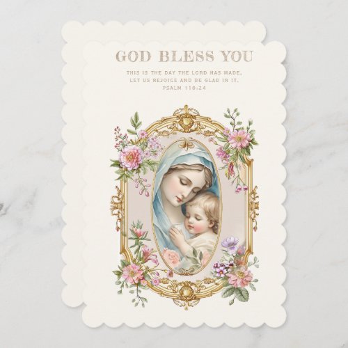 Catholic Mary and Jesus Floral Scripture