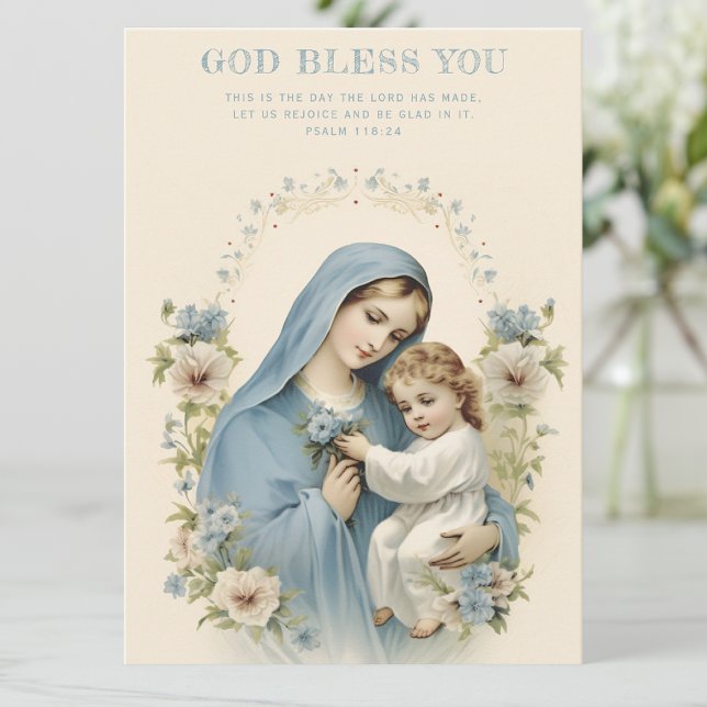 Catholic Mary and Jesus Floral Scripture (A sweet card for just about any occasion! Easy to personalize! )