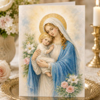 Catholic Mary and Jesus Religious Birthday Card