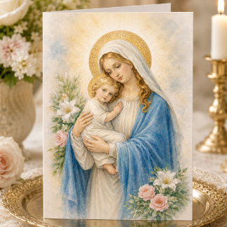 Catholic Mary and Jesus Religious Birthday Card