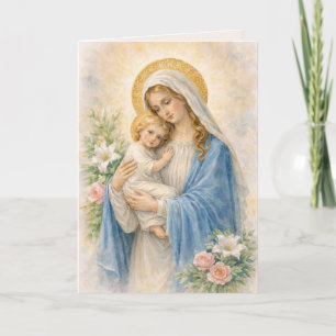 Catholic Mary and Jesus Religious Birthday Card
