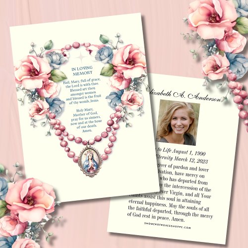 Catholic Mary Floral Funeral Memorial Prayer Card