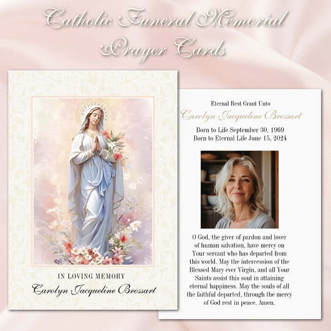 Catholic Mary Funeral Memorial Prayer Card (Easy to personalize. FREE SHIPPING available at checkout. )