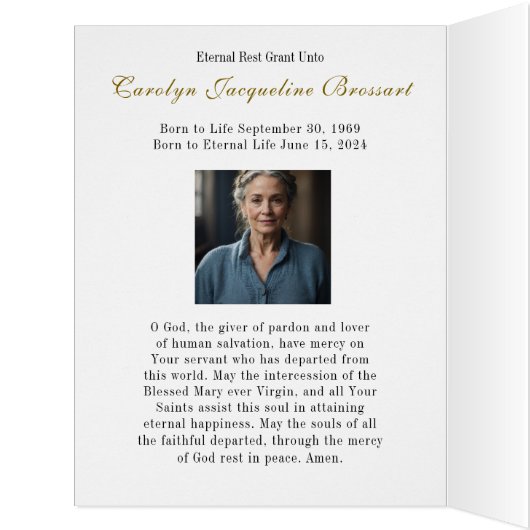 Catholic Mary Funeral Memorial Prayer Folded Card (Inside (Left))