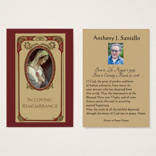 Catholic Mary Funeral Memorial Prayer Holy Card