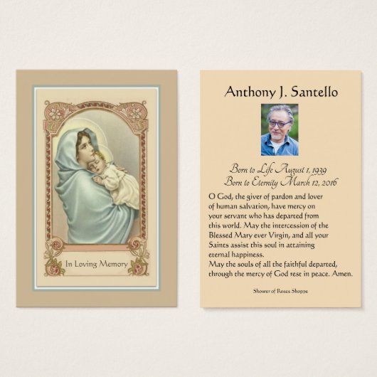 Catholic Mary Funeral Memorial Prayer Holy Card (Front & Back)