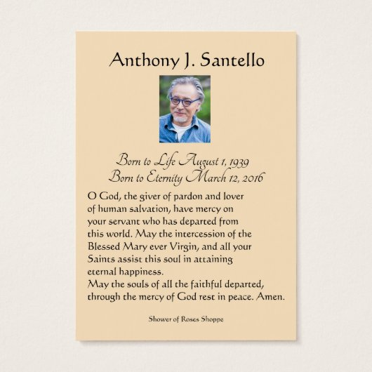 Catholic Mary Funeral Memorial Prayer Holy Card (Back)