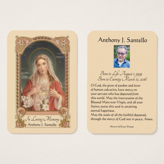Catholic Mary Funeral Memorial Prayer Holy Card (Front & Back)