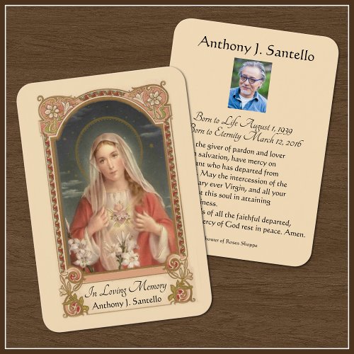 Catholic Mary Funeral Memorial Prayer Holy Card