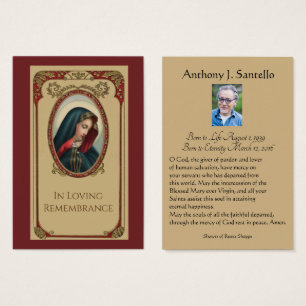 Catholic Mary Funeral Memorial Prayer Holy Card