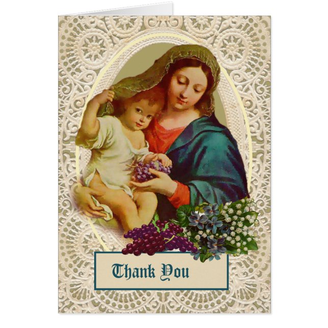 Catholic Mary Jesus Funeral  Holy Card Thank You (Front)