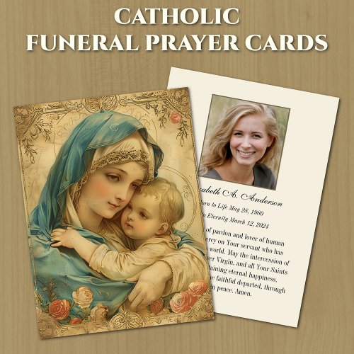 Catholic Mary Jesus  Funeral Memorial Prayer Card