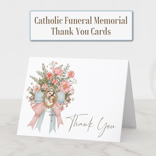 Catholic Mary Rosary Funeral Condolence Sympathy Thank You Card