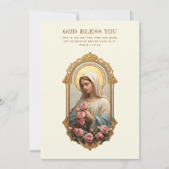 Catholic Mary with Pink Roses Floral Scripture (Front)