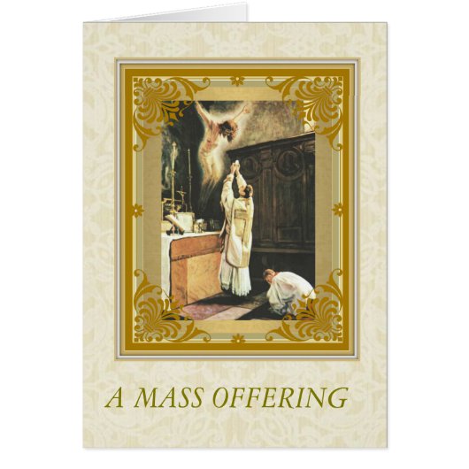 Catholic Mass Memorial with Priest at Altar Server Cards (Front)