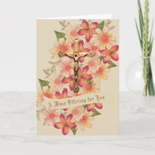 Catholic Mass Offering Autumn Floral Gold Chalice Holiday Card