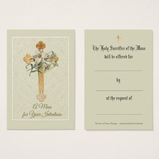 Catholic Mass Offering Cross Lily Holy Cards (Front & Back)