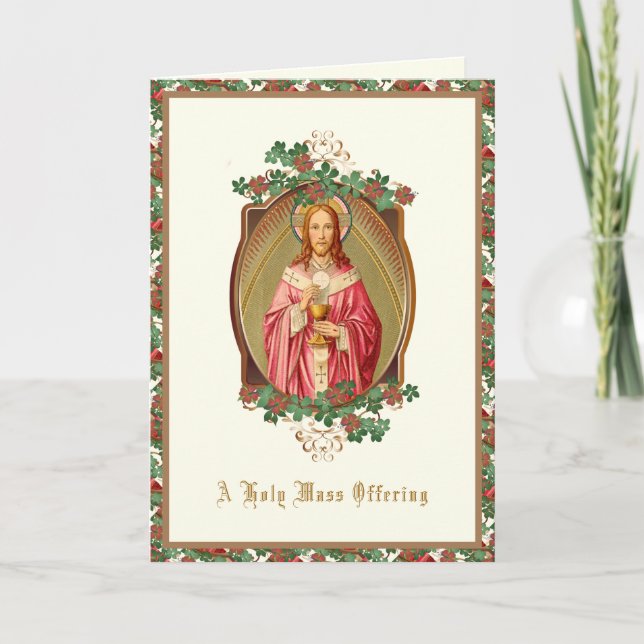 Catholic Mass Offering Jesus Holding Eucharist  Card (Front)