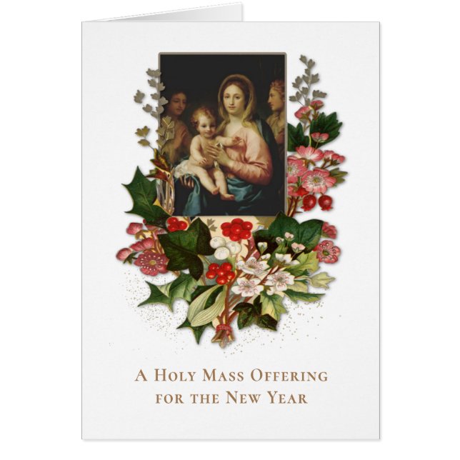 Catholic Mass Offering Jesus Mary New Year Cards (Front)