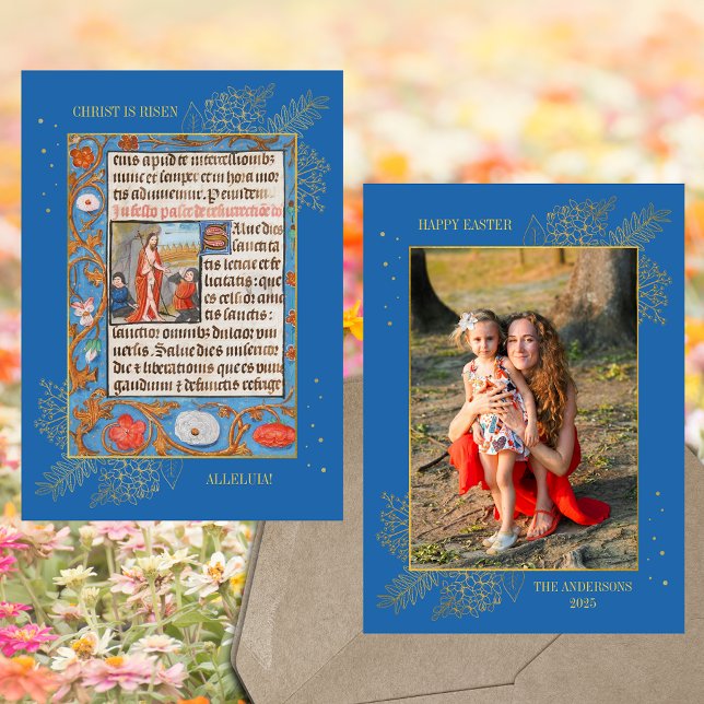 Catholic Medieval Resurrection Easter Family Photo Holiday Card (Christian Catholic Medieval Resurrection of Jesus Christ is Risen Easter Family Photo Holiday Card)