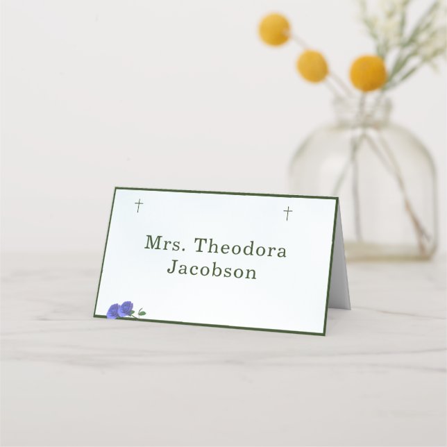 Catholic Misty Blue and Green Place Card (Front)