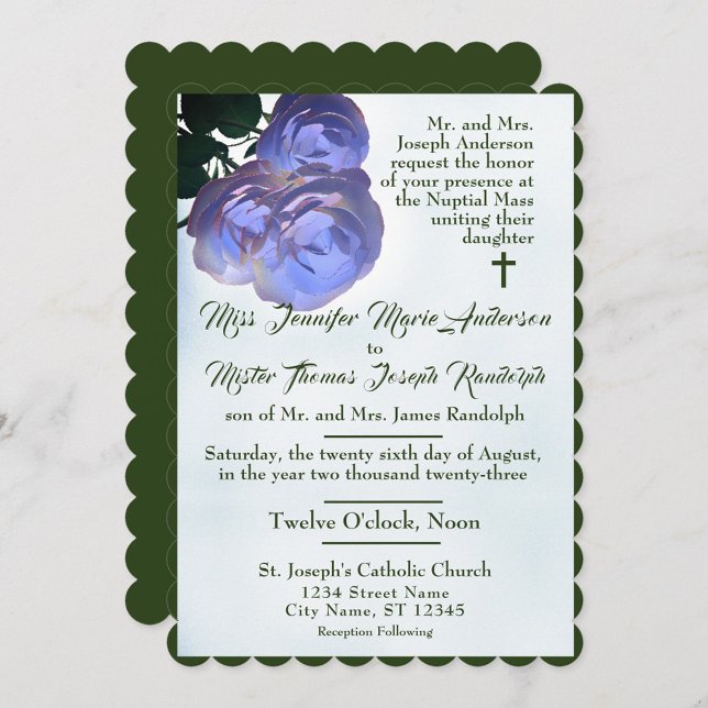 Catholic Misty Mauve and Green Wedding Invitation (Creator Uploaded)
