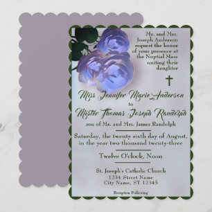 Catholic Misty Mauve and Green Wedding Invitation