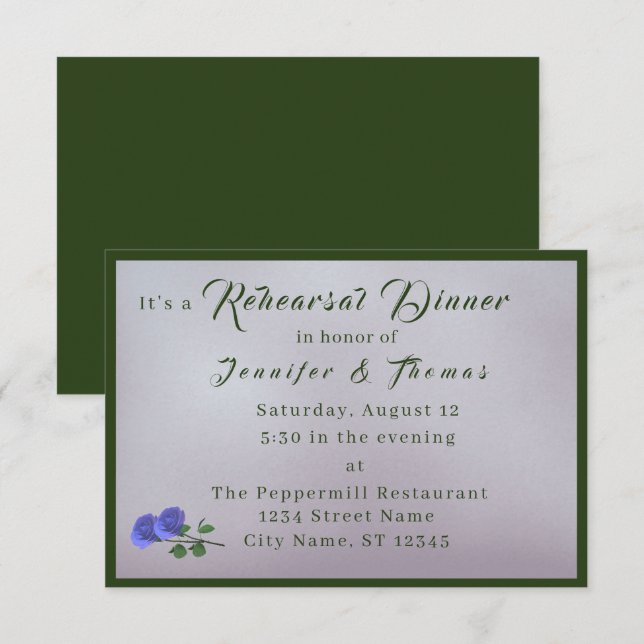 Catholic Misty Mauve & Green Rehearsal Dinner  Invitation (Front/Back)