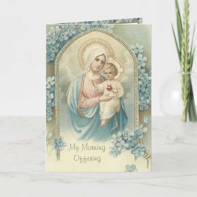 Catholic Morning Offering Virgin Mary Prayer Holiday Card (Front)