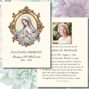 Catholic Mother Mary Floral  Funeral Prayer Card