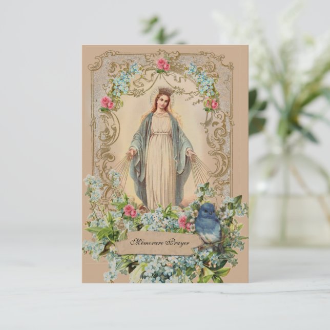 Catholic Mother Mary Floral Memorare Prayer Invitation (Standing Front)
