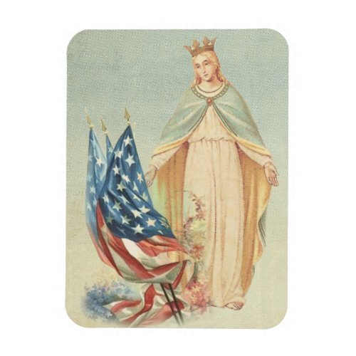 Catholic Mother Mary USA Flag Religious Magnet