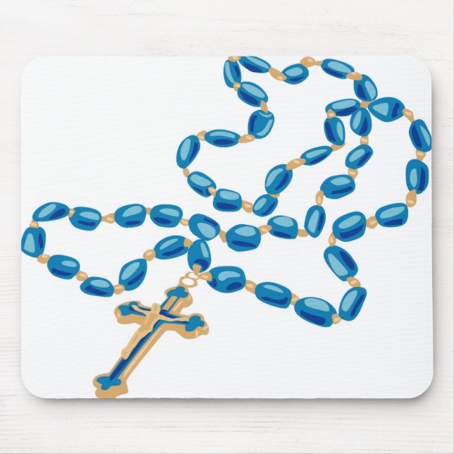 Catholic Mouse Pad White w/ Beautiful Blue Rosary (Front)
