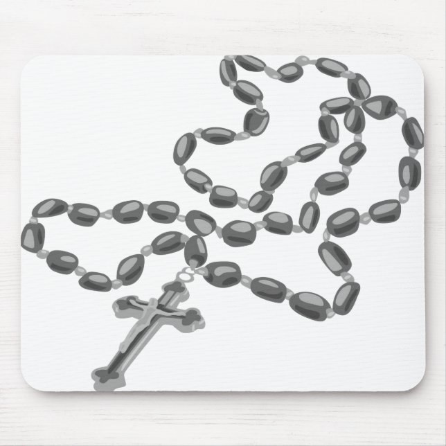 Catholic Mouse Pad White with Black Rosary (Front)