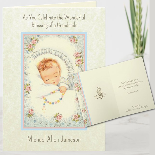 Catholic New Baby Grandchild Grandparents Card (Every Grandparent will love receiving this personalized card! )