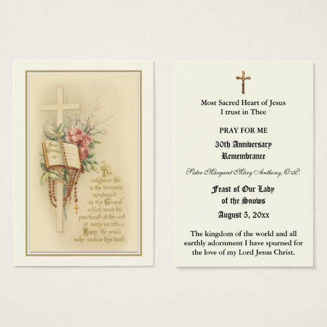 CATHOLIC NUN ANNIVERSARY OF VOWS HOLY CARD (Front & Back)
