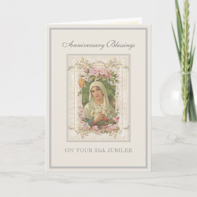 Catholic Nun Anniversary Virgin Mary Floral Card (Front)
