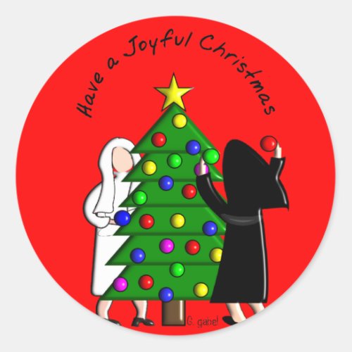 Catholic Nun Art Christmas Cards  Gifts Classic Round Sticker