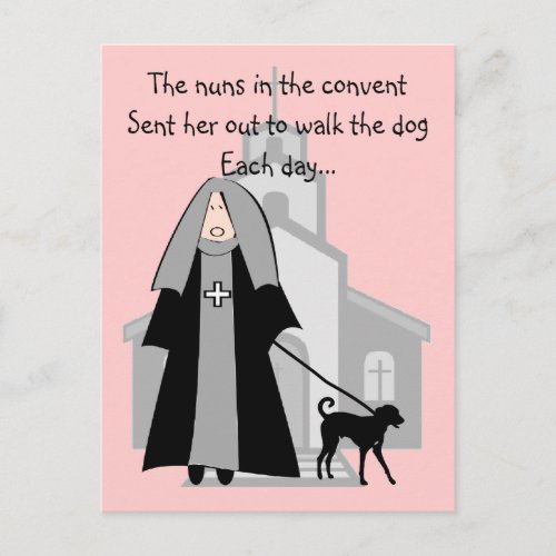 Catholic Nun Funny Cards Walking The Dog