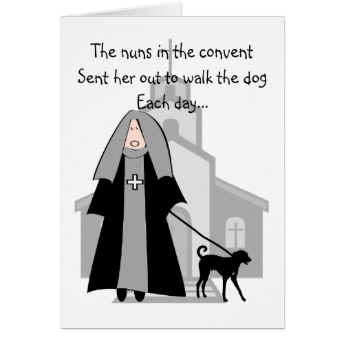 Catholic Nun Funny Cards Walking The Dog