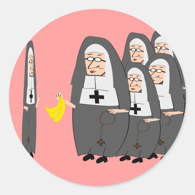 Catholic Nun Humor "Fat Sisters" Classic Round Sticker (Front)