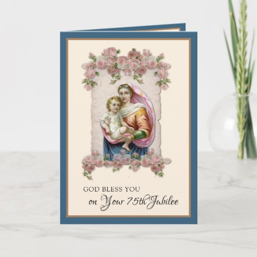 Catholic Nun Jubilee Anniversary Virgin Mary Roses Card