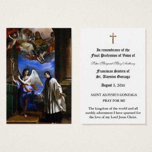 CATHOLIC NUN PROFESSION OF VOWS HOLY CARD