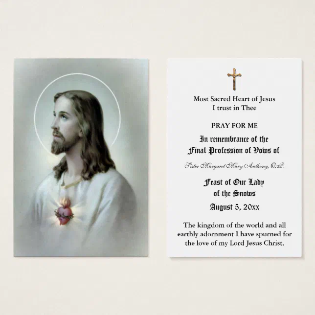 CATHOLIC NUN PROFESSION OF VOWS HOLY CARD | Zazzle