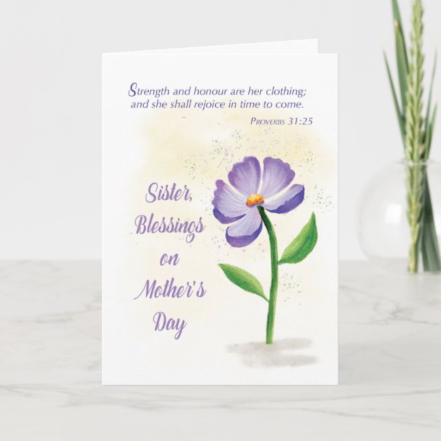 Catholic Nun Sister on Mothers Day Blessing Violet Card (Front)