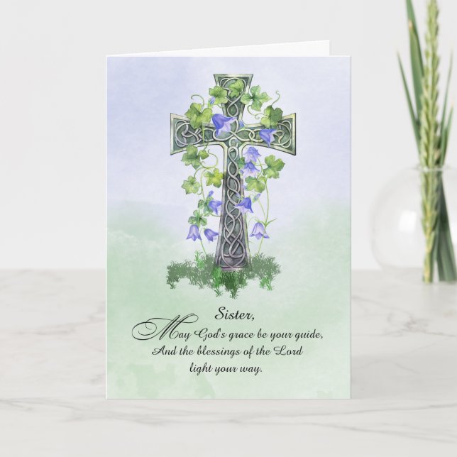 Catholic Nun St Patricks Day Celtic Cross Shamrock Card (Front)